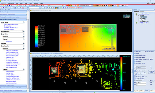 Image of DC analysis showing different layers of PCB in Cadence Sigrity PowerDC environment
