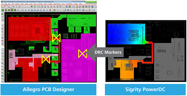 Screenshot showing DRC Marker annotations in Alllegro PCB Designer
