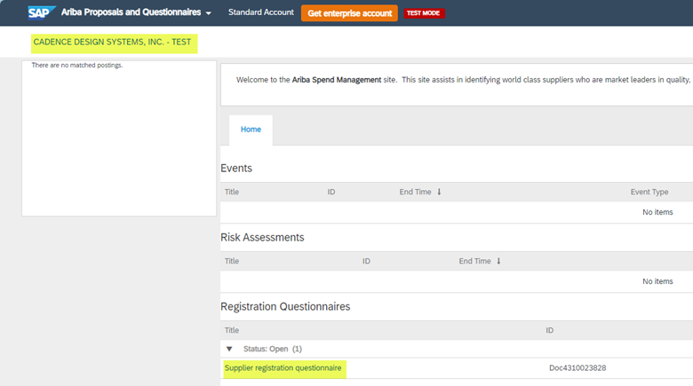 Ariba Proposals and Questionnaires -Screenshot