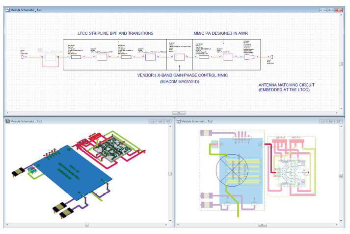 2D and 3D views of the schematic of the entire circuit design