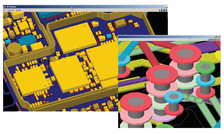 Figure 3: Built-in 3D viewer allows reviewing of a section of the board or complex via structures with pan, zoom, rotation, and spinning to reduce iterations with mechanical design teams or PCB fabricators without introducing errors