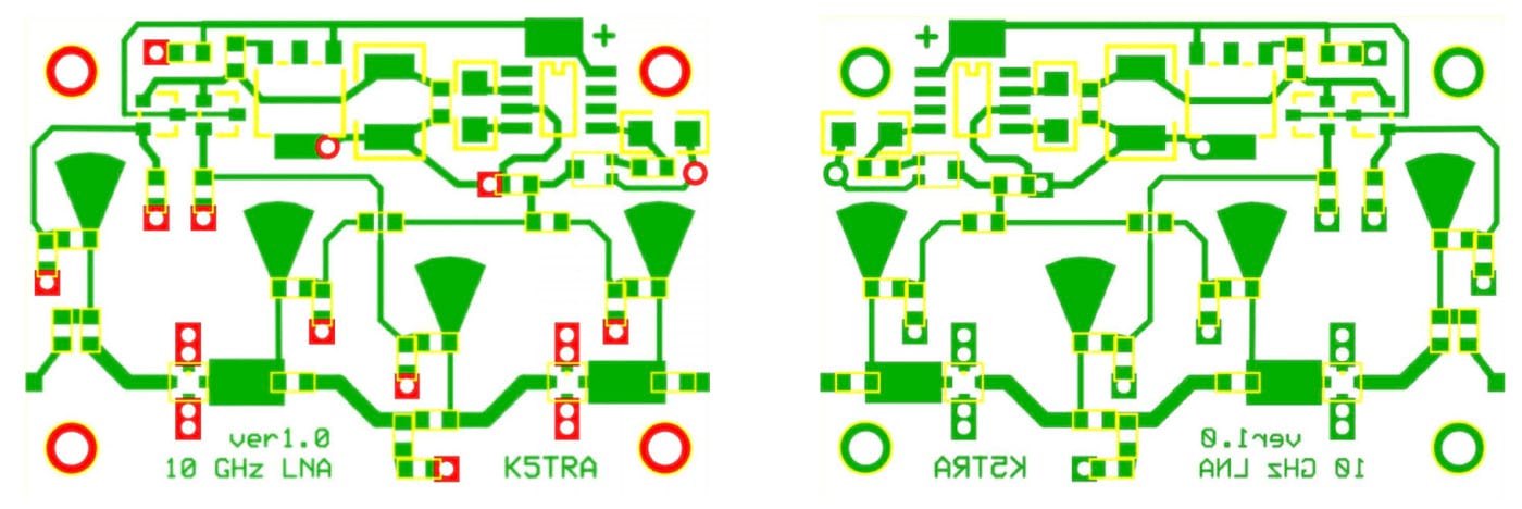 LNA layout (left) and mirror (right)
