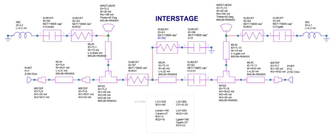 LNA interstage RF circuit