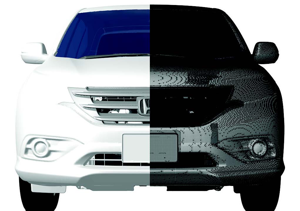 Combined view of the geometry and surface mesh of a Honda CR-V model