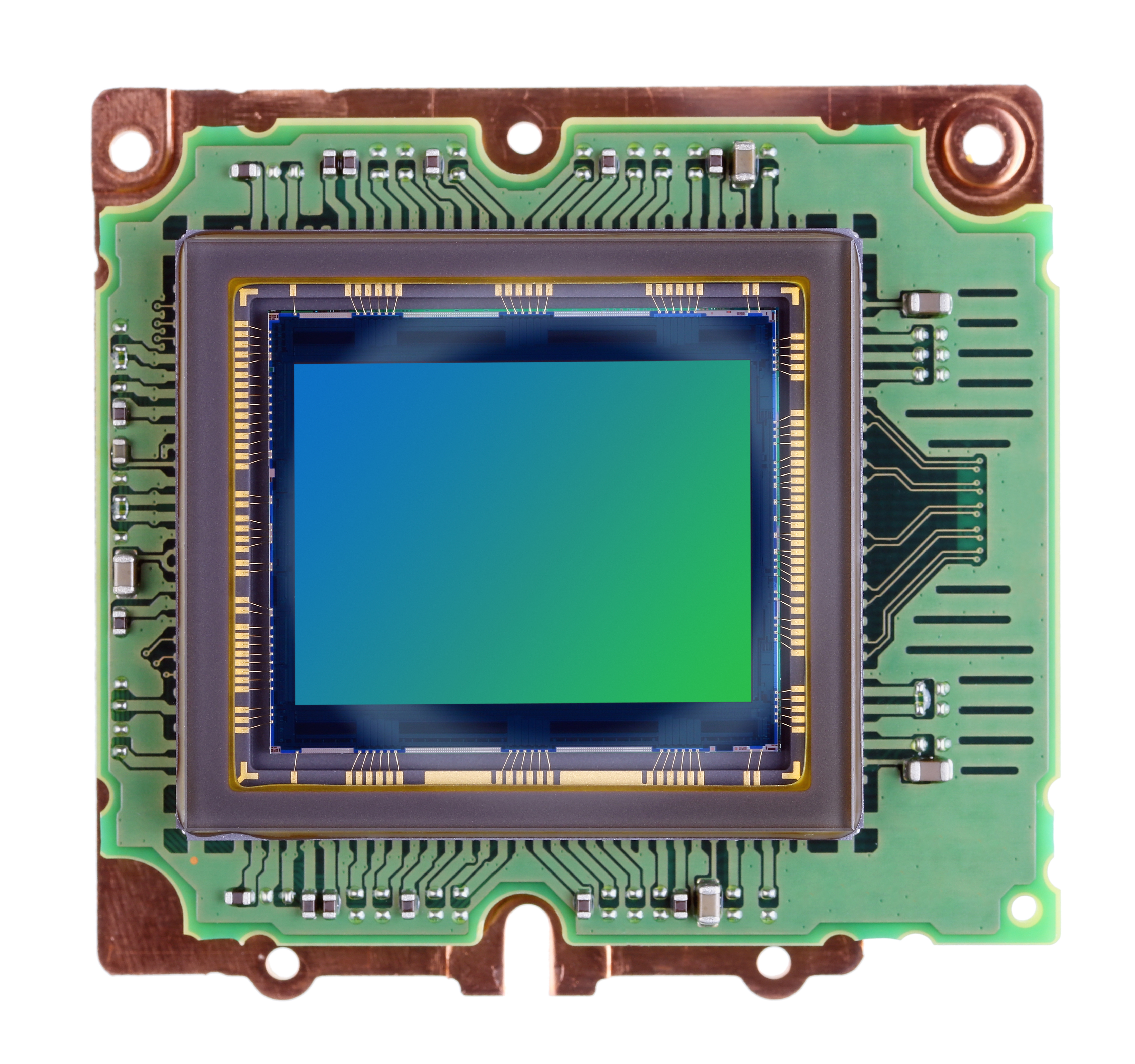Modern big RGB image  sensor from digital photo camera established on the standard  copper radiator.